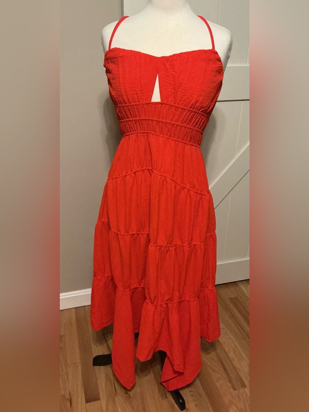 Strappy Red Tiered Maxi Dress with Cutout Detail DP